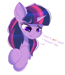 Size: 1615x1862 | Tagged: safe, artist:janelearts, character:twilight sparkle, species:alicorn, species:pony, g4, colored pupils, crying, current events, dialogue, eyebrows, eyebrows visible through hair, female, mare, sad, simple background, solo, three quarter view, white background