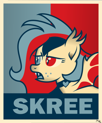 Size: 5403x6502 | Tagged: safe, artist:s-class-destroyer, oc, oc:thornleigh, species:bat pony, species:pony, bat pony oc, collar, ear fluff, fangs, female, freckles, hope poster, open mouth, portrait, poster, sharp teeth, signature, solo, solo female, solo focus, spread wings, text, webbed wings