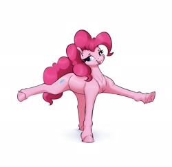 Size: 2250x2190 | Tagged: safe, artist:aquaticvibes, character:pinkie pie, species:earth pony, species:pony, g4, blep, cutie mark, eyebrows, eyelashes, female, looking at you, looking sideways at you, mare, simple background, solo, tail, tongue out, white background