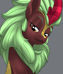 Size: 1704x2000 | Tagged: safe, artist:lockhe4rt, character:cinder glow, character:summer flare, species:kirin, episode:sounds of silence, g4, my little pony: friendship is magic, colored eyebrows, eyebrows, female, gray background, lidded eyes, looking at you, simple background, smiling, solo, three quarter view