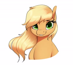 Size: 2676x2440 | Tagged: safe, artist:aquaticvibes, character:applejack, species:earth pony, species:pony, g4, bust, cute, eyebrows, eyelashes, female, freckles, jackabetes, looking at you, mare, missing accessory, portrait, simple background, smiling, solo, white background