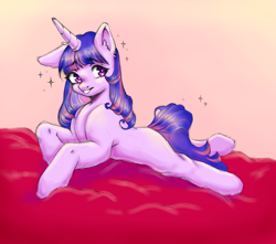 Size: 3400x3000 | Tagged: safe, artist:sugarrrpeach, character:twilight sparkle, character:twilight sparkle (unicorn), species:pony, species:unicorn, g4, colored pupils, cute, ear down, eyebrows, eyebrows visible through hair, female, high res, looking at you, lying down, mare, missing cutie mark, one ear down, prone, smiling, solo, sploot, three quarter view, twiabetes