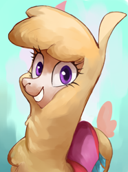 Size: 2340x3150 | Tagged: safe, artist:cadillacdynamite, derpibooru original, character:paprika paca, species:alpaca, them's fightin' herds, cute, eyelashes, female, looking at you, paprikadorable, simple background, smiling, solo