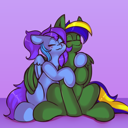 Size: 3512x3512 | Tagged: safe, artist:knochka, oc, oc only, oc:angley, oc:chacek, species:pegasus, species:pony, blushing, commission, cute, explicit source, hug, smiling, wings