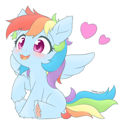 Size: 1800x1800 | Tagged: safe, artist:symbianl, character:rainbow dash, species:pegasus, species:pony, g4, :d, blushing, cheek fluff, colored underhoof, cute, dashabetes, ear fluff, female, filly, filly rainbow dash, fluffy, foal, frog (hoof), happy, heart, hoof fluff, hooves, leg fluff, open mouth, open smile, raised hoof, simple background, smiling, solo, spread wings, three quarter view, tiny, transparent background, underhoof, wings, young, younger