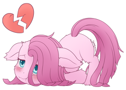 Size: 2520x1800 | Tagged: safe, artist:symbianl, character:pinkamena diane pie, character:pinkie pie, species:earth pony, species:pony, g4, blushing, broken hearts, cheek fluff, cute, cuteamena, ear fluff, female, floppy ears, leg fluff, mare, missing cutie mark, sad, signature, simple background, solo, straight hair, transparent background