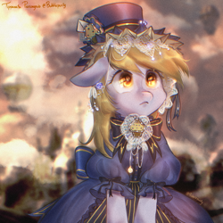 Size: 2700x2700 | Tagged: safe, artist:bubblepurity, character:derpy hooves, species:pegasus, species:pony, clockwise whooves, g4, clock, clothing, derp, dress, ear fluff, eye reflection, female, floppy ears, hat, high res, mare, reflection, signature, solo, steampunk, top hat