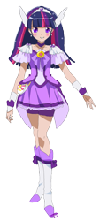 Size: 477x1057 | Tagged: safe, artist:obscuresaku, character:twilight sparkle, species:human, g4, cosplay, costume, female, full face view, humanized, precure, simple background, solo, species swap, transparent background