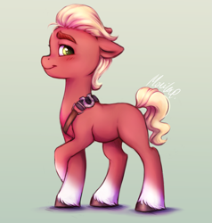 Size: 1695x1777 | Tagged: safe, artist:buttersprinkle, character:sprout, species:earth pony, species:pony, g5, my little pony: a new generation, blushing, coat markings, colored eyebrows, colored hooves, cute, eyebrows, floppy ears, hooves, looking at you, male, profile, signature, simple background, socks (coat marking), solo, sproutbetes, stallion, unshorn fetlocks