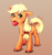 Size: 1809x1923 | Tagged: safe, artist:buttersprinkle, manebooru spotlight, character:applejack, species:earth pony, species:pony, g4, apple, blushing, colored hooves, cute, ear down, eyebrows, female, food, freckles, gradient background, hatless, holding, hooves, jackabetes, looking at you, mare, missing accessory, mouth hold, one ear down, signature, simple background, smiling, solo, that pony sure does love apples