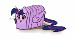 Size: 3254x1801 | Tagged: safe, artist:miokomata, character:twilight sparkle, character:twilight sparkle (alicorn), species:alicorn, species:pony, g4, blushing, bread, bread pony, female, food, food pony, heart eyes, horn, not salmon, open mouth, open smile, original species, simple background, smiling, solo, species swap, wat, white background, wingding eyes, wings