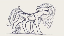 Size: 3507x1974 | Tagged: safe, artist:miokomata, character:fluttershy, species:pegasus, species:pony, g4, angry, female, floppy ears, freckles, freckleshy, frown, grayscale, lidded eyes, mare, monochrome, profile, simple background, sketch, solo, unshorn fetlocks, white background