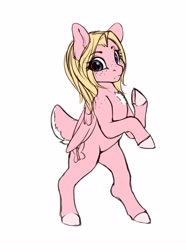 Size: 2796x3767 | Tagged: safe, artist:miokomata, oc, oc only, oc:mio, species:pegasus, species:pony, g4, bipedal, chest fluff, colored hooves, deer tail, eye clipping through hair, eyebrows, eyebrows visible through hair, female, freckles, hooves, mare, pegasus oc, shoulder freckles, simple background, solo, tail, three quarter view, white background, wings