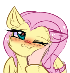Size: 2696x2836 | Tagged: safe, artist:pesty_skillengton, derpibooru original, character:fluttershy, species:human, species:pegasus, species:pony, g4, :3, ;3, bandage, bandaid, blushing, cheek fluff, cheek squish, commission, cute, daaaaaaaaaaaw, disembodied hand, ear fluff, female, floppy ears, fluffy, hand, hand on cheek, heart eyes, hnnng, human on pony petting, love, mare, offscreen character, offscreen human, one eye closed, petting, pure, shyabetes, simple background, smiling, squishy cheeks, transparent mane, weapons-grade cute, white background, wholesome, wingding eyes, ych example, your character here