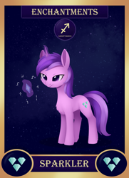 Size: 1300x1800 | Tagged: safe, artist:dusthiel, part of a set, character:amethyst star, character:sparkler, species:pony, species:unicorn, g4, card, commission, cutie mark, enchantment, female, glowing horn, horn, magic, mare, narrowed eyes, sagittarius, solo, zodiac