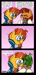 Size: 1299x2658 | Tagged: safe, artist:bobthedalek, character:phyllis, character:stellar flare, character:sunburst, species:pony, species:unicorn, episode:a horse shoe-in, g4, my little pony: friendship is magic, comic, dialogue, female, hoof hold, implied firelight, implied starburst, male, mare, mother, mother and child, mother and son, parent and child, philodendron, pink background, plant, potted plant, signature, simple background, son, sons gonna son, speech bubble, stallion, stellar flare is not amused, sunburst is a goddamn genius, text, that pony sure does want grandfoals, this will not end in grandfoals, three quarter view, trolling, unamused