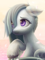 Size: 1800x2400 | Tagged: safe, artist:symbianl, character:marble pie, species:earth pony, species:pony, g4, colored eyebrows, colored hooves, cute, cutie mark, dawwww, eyebrows, eyelashes, female, fluffy, hair over one eye, hooves, looking up, marblebetes, mare, raised hoof, solo, solo female, symbianl is trying to murder us, uneasy, unshorn fetlocks