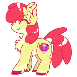 Size: 1280x1280 | Tagged: safe, artist:hoersljg, character:apple bloom, species:earth pony, species:pony, newbie artist training grounds, g4, :t, ^^, adorabloom, apple family member, atg 2020, cheek fluff, chest fluff, coat markings, colored hooves, cute, ear fluff, eyes closed, female, filly, foal, full body, hoof fluff, hooves, profile, side view, simple background, smiling, socks (coat marking), solo, standing, tail, unshorn fetlocks, white background, young