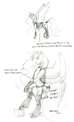 Size: 850x1397 | Tagged: safe, artist:baron engel, character:princess celestia, species:alicorn, species:pony, g4, biker, clothing, cutie mark, explicit source, female, garter belt, garters, hoof boots, horn, jacket, leather jacket, mare, pencil drawing, simple background, sitting, sketch, solo, spread wings, tail, tail wrap, traditional art, white background, wings