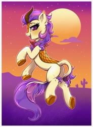 Size: 2762x3752 | Tagged: safe, artist:confetticakez, oc, oc only, oc:love field, species:kirin, cactus, cloud, cute, female, horn, leonine tail, looking sideways at you, ocbetes, sky, solo, stars, sunset, tail, twilight (astronomy)