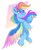 Size: 2060x2514 | Tagged: safe, artist:saphypone, character:rainbow dash, species:pegasus, species:pony, g4, abstract background, colored hooves, colored wings, female, high res, hooves, looking up, mare, multicolored hair, multicolored wings, no pupils, raised hoof, signature, simple background, smiling, solo, spread wings, style emulation, unshorn fetlocks, wings