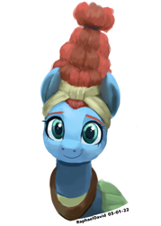 Size: 1613x2258 | Tagged: safe, artist:raphaeldavid, character:meadowbrook, species:earth pony, species:pony, g4, beehive hairdo, bust, colored eyebrows, cute, digital art, eyebrows, female, full face view, looking at you, mare, meadowcute, signature, simple background, smiling, solo, white background