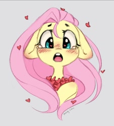 Size: 835x922 | Tagged: safe, artist:melodylibris, character:fluttershy, species:pegasus, species:pony, g4, blushing, bust, crying, cute, female, floppy ears, full face view, gray background, heart, heart eyes, hoof hold, looking at something, looking down, mare, open mouth, shyabetes, simple background, solo, stray strand, tears of joy, teary eyes, why can't i hold all these x, wingding eyes
