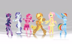 Size: 2560x1600 | Tagged: safe, artist:tysontan, character:applejack, character:fluttershy, character:pinkie pie, character:rainbow dash, character:rarity, character:twilight sparkle, species:anthro, species:earth pony, species:pegasus, species:unicorn, g4, bracelet, chaps, clothing, colored eyebrows, cute, eyebrows, female, freckles, jewelry, looking at you, mane six, mare, one eye closed, open mouth, smiling, spread wings, wallpaper, white pupils, wings, wink, winking at you