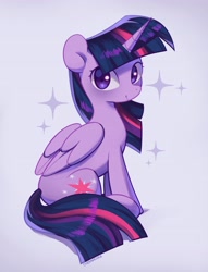 Size: 3137x4096 | Tagged: safe, artist:cherrnichka, character:twilight sparkle, character:twilight sparkle (alicorn), species:alicorn, species:pony, g4, colored pupils, cute, female, high res, looking at you, mare, simple background, sitting, solo, three quarter view, twiabetes