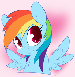 Size: 1500x1529 | Tagged: safe, artist:arianfis, artist:grumblepluck, character:rainbow dash, species:pegasus, species:pony, g4, colored pupils, cute, dashabetes, female, looking at you, portrait, smiling, solo, spread wings, three quarter view, wings