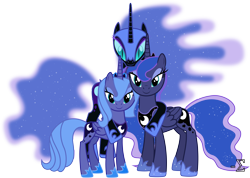 Size: 11430x8140 | Tagged: safe, artist:90sigma, character:nightmare moon, character:princess luna, species:alicorn, species:pony, g4, absurd resolution, digital art, female, filly, filly luna, lunar trinity, mare, s1 luna, simple background, transparent background, vector, woona, younger