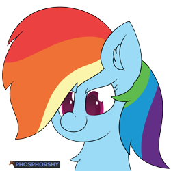 Size: 4351x4350 | Tagged: safe, artist:phosphorshy, character:rainbow dash, species:pegasus, species:pony, g4, bust, chest fluff, ear fluff, portrait, signature, simple background, solo, transparent background