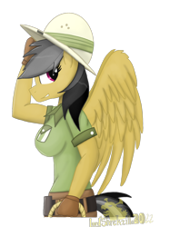 Size: 2048x2732 | Tagged: safe, artist:lordshrekzilla20, character:daring do, species:anthro, species:pegasus, g4, breasts, busty daring do, female, high res, looking at you, mare, profile, sideboob, sidemouth, simple background, smiling, solo, transparent background, wings