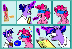 Size: 1280x875 | Tagged: safe, artist:msponies, character:pinkie pie, character:twilight sparkle, species:earth pony, species:pony, species:unicorn, g4, clothing, coat, comic, glasses, lab coat, meme