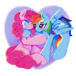 Size: 500x500 | Tagged: safe, artist:anyponyrequests, character:pinkie pie, character:rainbow dash, species:earth pony, species:pegasus, species:pony, ship:pinkiedash, g4, blushing, heart, shipping