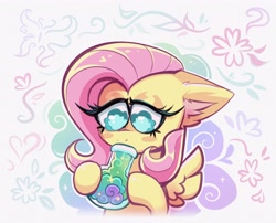 Size: 3060x2468 | Tagged: safe, artist:confetticakez, character:fluttershy, species:pegasus, species:pony, g4, abstract background, bong, ear fluff, eyelashes, female, floppy ears, high, mare, marijuana, smoking, solo, spread wings, wings