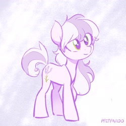 Size: 2048x2048 | Tagged: safe, artist:pfeffaroo, oc, oc only, oc:lavender spring, species:earth pony, species:pony, g4, cute, digital art, earth pony oc, female, mare, multicolored mane, ocbetes, signature, simple background, solo, tail, three quarter view, two toned mane, two toned tail