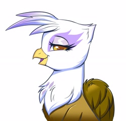 Size: 2879x2763 | Tagged: safe, artist:confetticakez, character:gilda, species:griffon, g4, bust, eyebrows, eyelashes, female, lidded eyes, looking at you, open mouth, portrait, profile, simple background, solo, white background, wings