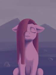 Size: 1200x1600 | Tagged: safe, artist:escapisttwi, character:pinkamena diane pie, character:pinkie pie, species:earth pony, species:pony, g4, eyes closed, female, floppy ears, hair over one eye, mare, rock, solo, straight hair