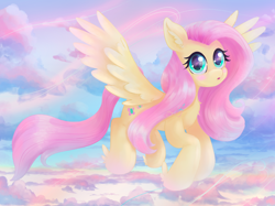 Size: 2732x2048 | Tagged: safe, artist:saphypone, character:fluttershy, species:pegasus, species:pony, g4, fluttershyday, flying, sky