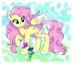 Size: 1024x895 | Tagged: safe, artist:sweetheartsdrawings, character:fluttershy, species:pegasus, species:pony, g4, abstract background, alternate design, butterfly, colored hooves, hooves