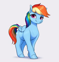 Size: 2151x2287 | Tagged: safe, artist:aquaticvibes, character:rainbow dash, species:pegasus, species:pony, g4, colored hooves, cute, cutie mark, dashabetes, eyebrows, eyelashes, female, folded wings, hooves, looking at you, mare, simple background, smiling, solo, tail, white background, wings
