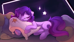 Size: 1490x860 | Tagged: safe, artist:rexyseven, oc, oc only, species:earth pony, species:pony, g4, art trade, body pillow, cute, cutie mark, earth pony oc, eyebrows, eyelashes, female, floppy ears, freckles, lidded eyes, lying down, mare, ocbetes, one eye closed, pillow, sleepy, smiling, solo, suggestive source, tail, underhoof