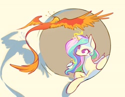 Size: 3200x2500 | Tagged: safe, artist:manicpanda, character:philomena, character:princess celestia, species:alicorn, species:bird, species:phoenix, species:pony, g4, cup, female, glowing horn, horn, magic, magic aura, mare, no pupils, shadow, simple background, telekinesis, wings