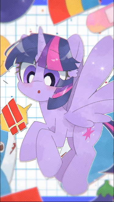 Size: 373x660 | Tagged: safe, artist:lexiedraw, character:twilight sparkle, character:twilight sparkle (alicorn), species:alicorn, species:pony, g4, :d, :o, animated, animated at source, blinking, blushing, cute, emoji, exclamation point, eyebrows, eyebrows visible through hair, eyes closed, female, gif, mare, open mouth, open smile, smiling, solo, sparkles, spread wings, twiabetes, wings