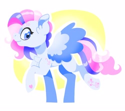 Size: 4096x3641 | Tagged: safe, artist:pastacrylic, character:star catcher, species:pegasus, species:pony, g3, abstract background, colored wings, ear fluff, female, hoof heart, mare, multicolored wings, profile, raised hoof, raised leg, simple background, solo, spread wings, two toned wings, white background, wings