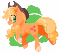 Size: 4096x3620 | Tagged: safe, artist:pastacrylic, character:applejack, species:earth pony, species:pony, g4, abstract background, colored hooves, eye clipping through hair, female, hooves, looking back, mare, profile, simple background, solo, underhoof, white background