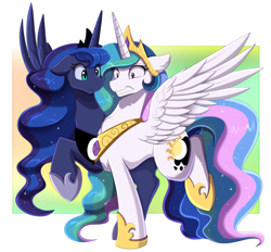 Size: 3509x3250 | Tagged: safe, artist:pridark, character:princess celestia, character:princess luna, species:alicorn, species:pony, g4, clothing, conjoined, crown, female, floppy ears, fusion, gritted teeth, hoof shoes, jewelry, mare, multiple heads, necklace, peytral, raised hoof, regalia, shoes, simple background, spread wings, three quarter view, two heads, wat, we have become one, why, wings