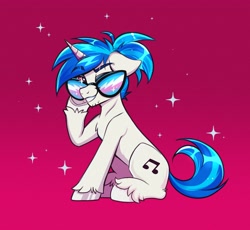 Size: 3825x3525 | Tagged: safe, artist:confetticakez, character:dj pon-3, character:vinyl scratch, species:pony, species:unicorn, g4, abstract background, cutie mark, eyebrows, eyebrows visible through hair, hooves, horn, looking at you, male, pride flag, rule 63, solo, stallion, stubble, tail, trans male, transgender, transgender pride flag, vinyl's glasses