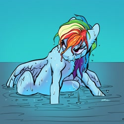 Size: 3600x3600 | Tagged: safe, artist:opalacorn, character:rainbow dash, species:pegasus, species:pony, g4, angry, female, mare, rainbow dash is not amused, sitting, solo, unamused, water, wet, wet mane, wings